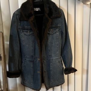 Marvin Richards Blue Denim Jacket with Brown Faux Fur Trim